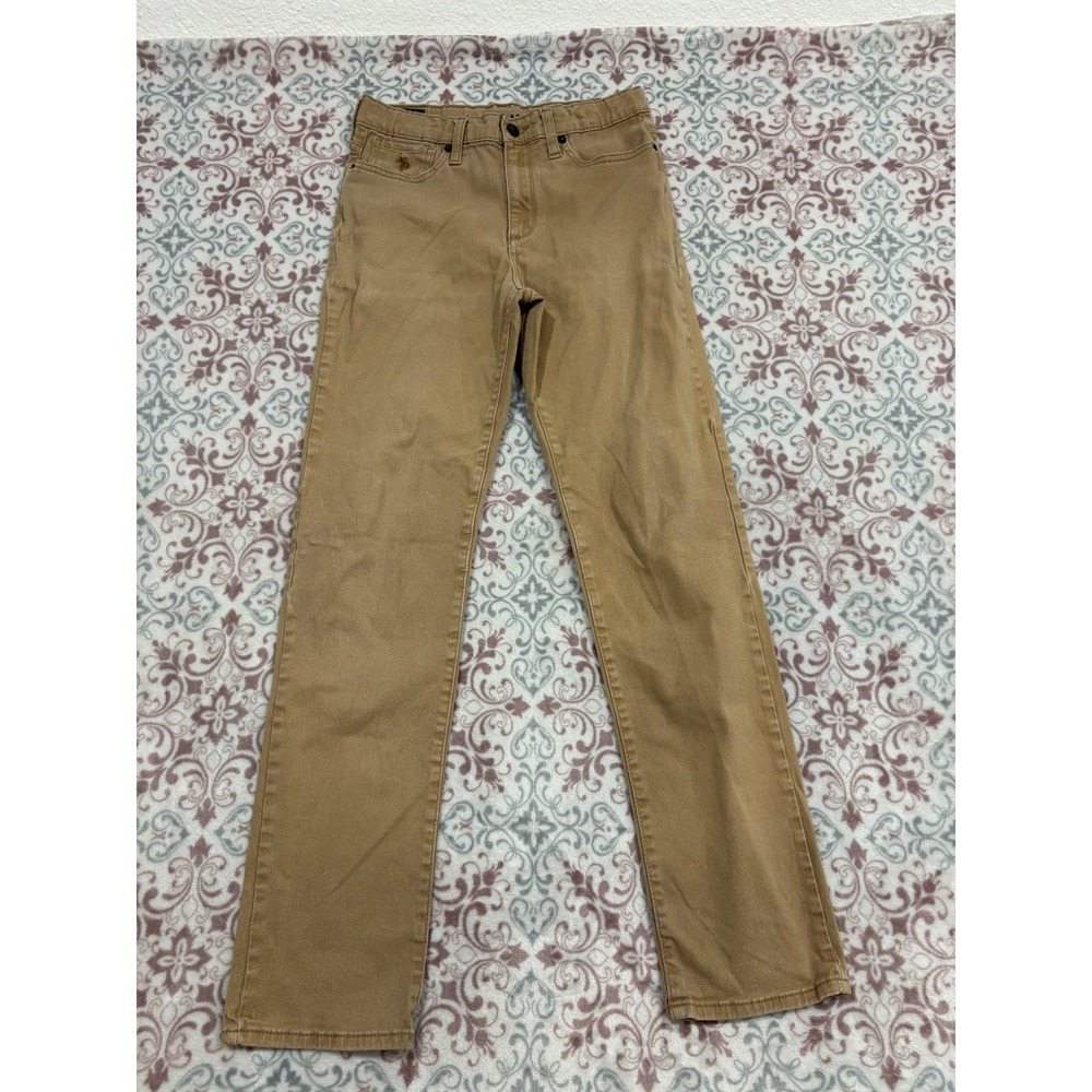 US Polo Assn Boys Khaki Chino Pants Tan Straight Leg Size 16 12-6N-US-0862